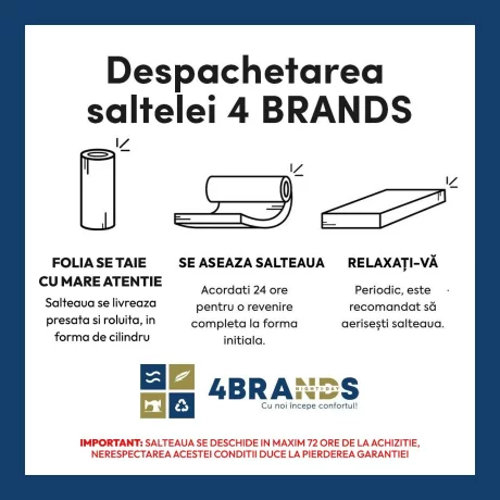 Saltea Junior  Ortopedica  Aloe 4Brands, 200x90x17, spuma poliuretanica high resilience, husa tratata cu Aloe Vera detasabila, fermitate foarte mediu spre ridicata.